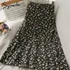 Syiwidii ​​Vintage Cópia Floral Chiffon Saias Longas para Mulheres Elastic Cintura Alta Verão Preto Branco Rosa Y2K Boho Midi Saia 210730