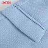Tangada Frauen Mode Blau Tweed Blazer Mantel Vintage Langarm Büro Dame Oberbekleidung Chic Tops QD83 211122