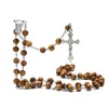 Designer Ketting Luxe Sieraden Hoge Kwaliteit Mode Rozenkrans Hout Kralen DIY voor Mannen Vrouwen Maagd Maria Jesus Christ Cross Hanger Lange Ketting