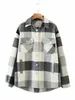 vintage green lattice shirt jackets womens loose plaid coat winter plus size casual women jacket 210914