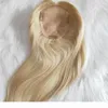 Topper di capelli umani biondi 613 60 Evidenziali Colore Virgin European Mono Slik Toupee per donne 130 Clip di densità nei capelli 6523833