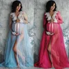 Goocheer dentelle col en v évider robes de maternité pour séance Photo femme enceinte vêtements longue longueur accessoires de photographie Q0713