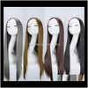 ZF Harajuku Estilo Grannyhair 75cm Long Cosplay Peruca Cos Cabelo Matte Fibra de Alta Temperatura Marrom Cinza Moda Preta Wz0yj Sintetic Wigs 2xjpv