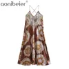 넥타이 염료 느슨한 슬립 맥시 드레스 여름 레이스 스플케이션 높은 허리 민소매 크로스 백 여성 발목 길이 Cami 210604