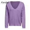 Foridol Sólida Roxo Pullovers Camisola Feminino Casual Sweater Oversized Mulheres Outono Inverno De Malha Jumper Tops Outfits 211103