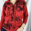 Y2K ästhetische Frauen Hoodies mit Taschen 90er Jahre Vintage Grafik gedruckt Zip Up Hoodie Kleidung E-Girl Sweatshirts Frühling Herbst Top 210803