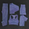 5 st Seamless Yoga Set Fitness Sport Passar Gym Kläder Yoga T-shirts + Hög midja Leggings + Bra + Shorts Workout Sets 211230