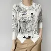 Kadın Örgü Kadın Tees Sonbahar Kış Kışları Kadın Moda Kaşmir Sweater Uzun Kollu Örgü Graffiti Resimli Desen Ceket