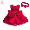 Wholesale Baby Dress Lace Christening Gown Baptism Clothes Headband born Kids Birthday Princess Infant Party Costume E8348 210610