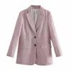 ZA Pink Houndstooth Blazer Pak Vrouwen Lange Mouw Uitgesproken Schouders Vintage Plaid Blazers Vrouw Button Up Bovenkleding Top 210602