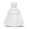 Girl's Dresses Summer Flower Princess Girl Tulle Dress Teenagers For Short Sleeve Clothes Children Prom Gown White