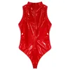 Tute intere Donna Body taglio alto Cerniera posteriore Collo a lupetto Catsuit in pelle verniciata effetto bagnato Clubwear Rave Bar Tuta attillata per Stage Sh