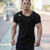 Sommar Mode Märke T-shirt Mens Gymkläder V-Neck Kortärmad Slim Fit T Shirt Ftess Män Komprimering Tshirt Homme 210706