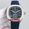 4 Stiller En Kaliteli Saatler K6F 42.2mm 5968g-001 Chronograph Paslanmaz Çelik CAL.CH 28-520 C Otomatik Erkek İzle Mavi Arama Kauçuk Kayış Gents Spor Saatı