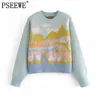 Jacquard Blue Woman Sweater Winter Cottagecore Cute Long Sleeve Knitted Female Pullover Women Warm Tunic 210519