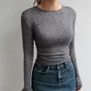 Plain T Shirt Women Cotton Elastic Basic T-shirts Female Casual Tops Long Sleeve Sexy Thin T-shirt see through