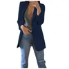 2021 Elegant Daliy Office Blazer Women Solid Open Front Pockets Cardigan Formal Suit Long Sleeve Blouse Coat X0721