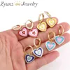 5 Pairs, Design Fashion Neon Enamel Colorful Heart Charm Earring CZ Pave Hoops Dangle Jewelry