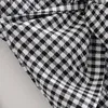 Vintage plaid lange shirt jurk vrouwen strikje mouw casual es een lijn draai kraag kantoor vestidos 210515