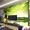 Papel tapiz con foto 3D personalizado sala de estar TV telón de fondo verde bambú fluyendo agua paisaje natural decoración interior pintura de pared