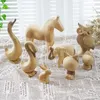 Pair Of DIY Horse Adornment Wooden Blank Unfinished Wood Animal Shape Design Craft Garden Decorations