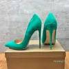 2021 패션 여성 레이디 새로운 녹색 스웨이드 가죽 푸른 발가락 Stiletto 하이힐 펌프 하이힐 신발 결혼식