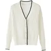 Kvinnors Tröjor Sweater Knit Cardigan Open Stitch Trui 2022 V-Neck Lent Herfst Straight Pull Femme Loose Button Long Mouw Jersey Mujer