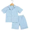 Bomull Stripe Seersucker Summer Pajamas Set Stripe Boutique Hem SLEEPEAR FÖR KIDS 12M-12Years Button Up PJS 211109