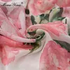 Designer Summer Women Fashion Pink Floral Print Szyfonowa Sukienka Damska Dekolt Ruffles Krótki Rękaw Eleganckie wakacje 210524
