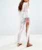 Sexy See Through Swimwear Cover-ups White Lace Tunic Women Beachwear Long Kimono Cardigan Bathing Suit Cover Up Sarong N957 Sarongs