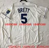 Stitched # 5 GEORGE BRETT White JERSEY Throwback Maglie Uomo Donna Youth Baseball XS-5XL 6XL