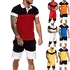 Мужские спортивные трексуиты мужская одежда набор Летнее цветовое соответствие отвороты с короткими рукавами шорты спортивный костюм повседневная мода 2 шт.