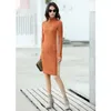 Woolen Sweater Women Autumn Causal Wool Patchwork Stripe Turtleneck Female Bodycon Dresses 11840290 210527