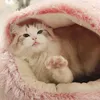 Style Pet Cat Bed Dog Bed Round Plush Warm Cat's House Soft Long Plush Pet Bed Dogs For Cats Nest 2 In 1 Cat Accessorie 2101006