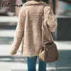 Jacka Kvinnor Elegant Faux Fur Coat Höst Vinter Zipper Kvinna Plysch Overcoat Pocket Casual Teddy Outwear 210514