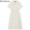 Nomikuma Vintage robe élégante femmes couleur unie Double boutonnage robes à manches courtes col cranté été Vestidos Mujer 210514