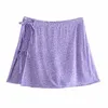 Femmes D'été Doux Imprimer Shorts Jupes ZA Wrap Côté Noeud Papillon Vintage Casual Femme Rue Botton Vêtements 210513