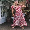 Kayotuas Femmes Robe Sexy Vacances Longue Boho Lady Floral Imprimer Col V Maxi Summer Beachwear Papillon À Manches Courtes Sundress 210522