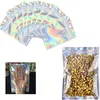 100ピース/ロットプラスチック再販可能な臭い袋アルミホイル袋耐久ホログラフィックジッパーポーチ包装食品ジュエリーストレージ