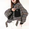 [EAM] Tweed Denim Plaid Short Cotton-padded Coat Long Sleeve Loose Fit Women Parkas Fashion Autumn Winter 2022 1Z82205 211130