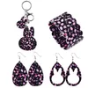 4pcs Easter PU Leather Jewelry Set Earrings Bracelet and Keychain With Rabbit Shape and Pattern For Girls Gift RRB11973