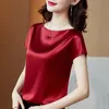 Büro Dame Tops Sommer Kurzarm Blusen Satin Bluse Frauen Shirts Mode Einfache Feste Plus Größe Lose Hemd Blusas 13377 210508