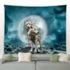 Tapestries 3D Printed Moon And Wolf Animal Starry Sky Tapestry Wall Hanging Art Decoration Bedroom Window Background
