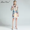 Abito stilista Primavera Abito da donna Ruffles Manica lunga Angel Queen Abiti con stampa floreale 210524