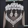 Kolczyki Naszyjnik Biżuteria Zestawy Kryształ Pearl Kostium Rhinestone Oświadczenie Moda Korona Tiaras Zestaw Kobiety Wedding Drop Dostawa 2021 2SMR1