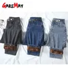 Inverno quente namorado jeans para mulheres cintura alta casual solta veludo calças feminina harem calças jeans plus tamanho 210428