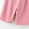 Ropa de oficina elegante para Mujer, pantalones rectos hasta la rodilla, dulce cintura alta, cremallera, bolsillo lateral, pantalones femeninos, rosa, 210430