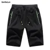 Mens Shorts Casual Cotton Workout Elastic Waist Short Pants Drawstring Beach Shorts with Zipper Pockets B0617 210518