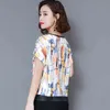 summer clothing short sleeve silk chiffon Blouse women tops and blouse fashion o-collar print plus size 4545 50 210521