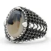 Кольцо из стерлингового серебра для мужчин, ювелирные изделия из натурального камня оникса, модный винтажный подарок, мужские аксессуары Aqeq, кольца в турецком стиле Cluster247z